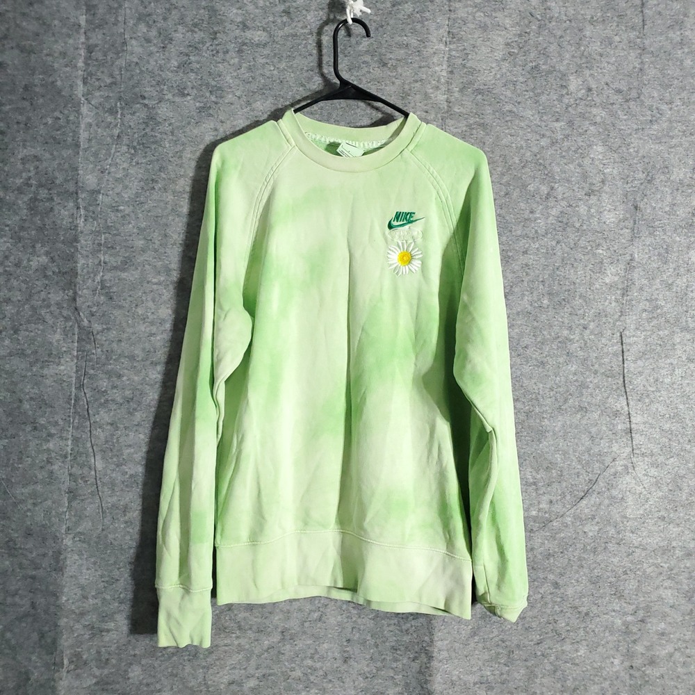 Nike Daisy Tie Dye Green Sweatshirt Womens Small Long Sleeve Pullover Top Swoosh
